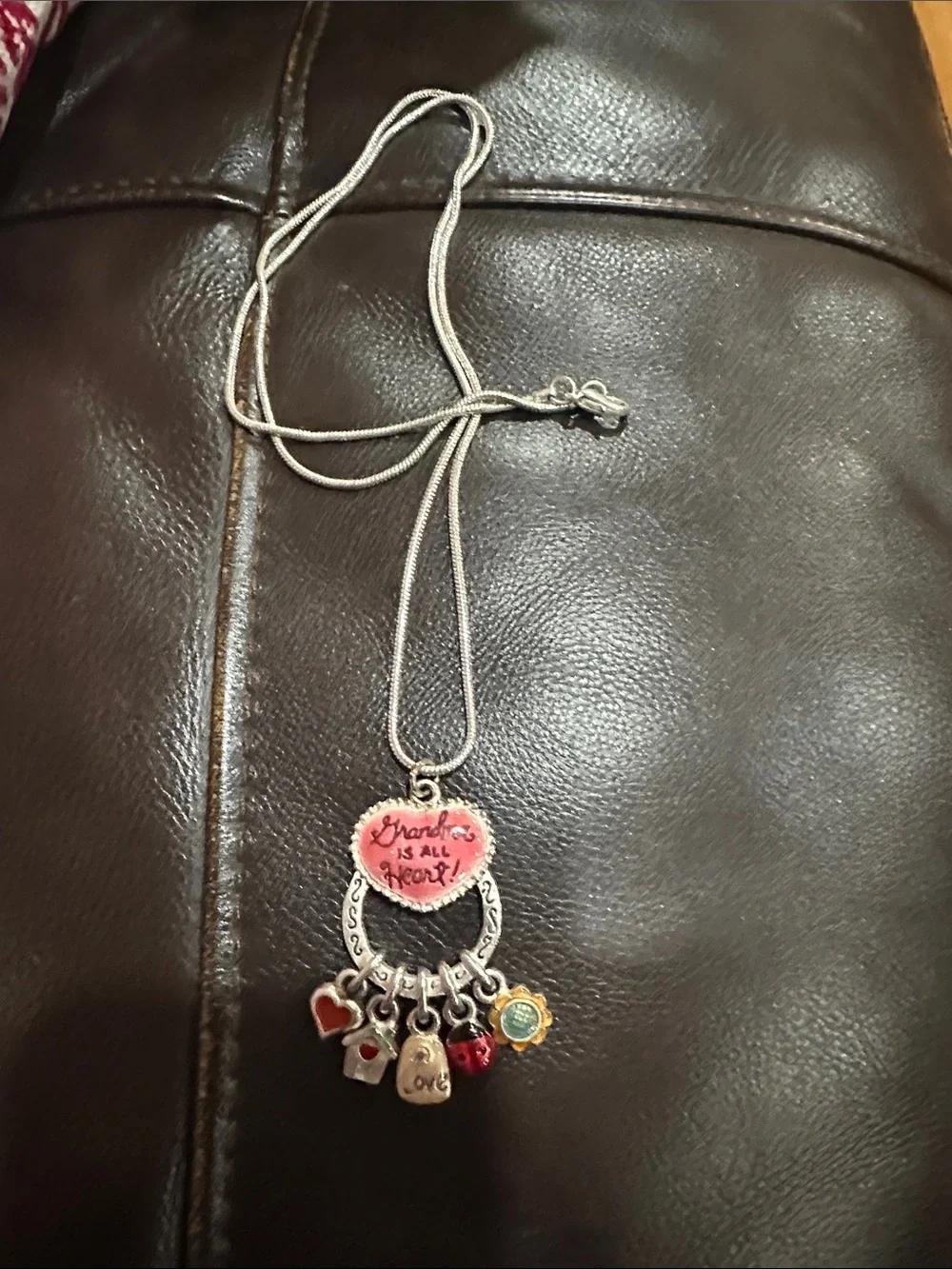Silver Charm Necklace with Pink Heart 'Grandma is All Heart' Pendant - Picture 3 of 4